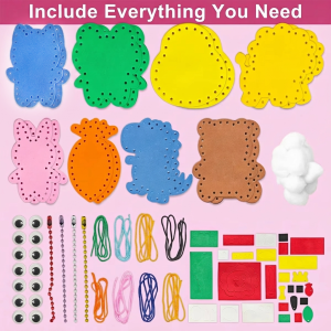Cute Animal Sewing Kit No-Mess EVA 8 Easy Projects Beginner Learn to Sew Art Crafts Boys Girls DIY Pendants Sew & Stick Pet Gift