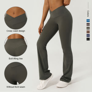 V-Cross Fitness Flare Pants Lifting Buttocks Cross Waist Yoga Sport Leggings Gym Outdoor Acticewear Workout Wide-Leg Pants