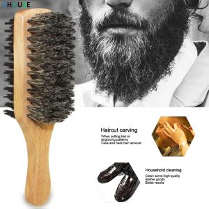 แปรงหนวดเคราผู้ชายป้องกันไฟฟ้าสถิตแปรงแปรงขนสัตว์แข็งหมูป่าด้ามไม้ขนแปรงสำหรับตัดผมหวีจัดแต่งทรงผมเครื่องมือโกนหนวด