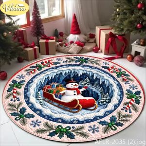 Christmas Round Rug 2026 Cute Reindeer Print Non-Slip Soft Carpet Festive Living Room Xmas Decor Holiday Home Gift Idea