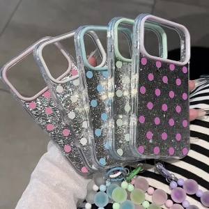 EOENKK | INS Style Cute Sweet Pink Polka Dot Phone Case For iPhone 17 16 15 14 13 Pro Max 14 15 16 Plus Shockproof Glitter Back Cover