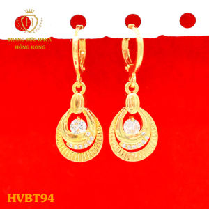 Bông Tai Nữ Đính Đá Dáng Dài Khuyên Tai Titan Xi Mạ Vàng 24k - Trang Sức Hava Hong Kong