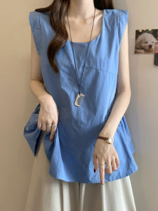 Loose Blue Strap Vest Womens Summer Outerwear Large Size Fat MM Sleeveless Doll Shirt Top Comfortable Breathable Casual Wear