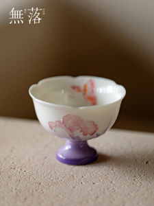 Original Hand-Painted High-Heeled Ladys Gongfu Tea Set Elegant Purple Butterfly Tea Cup Premium Ceramic Beverageware