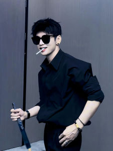 Abstinence Series Black Shirt Mens Fancy Handsome Italian Neapolitan Godfather Shirt Long Sleeve Suit Inner Wear