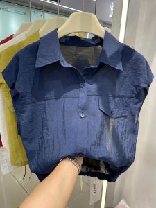 เสื้อเชิ้ตคอโปโลแขนสั้นทรงหลวมบางฤดูร้อน 2025 สำหรับผู้หญิง ทรงเข้ารูป สไตล์เรียบง่าย ปกติ ปกติ ปกติ