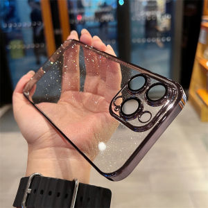 Luxury Glitter Sky Color Phone Case Transparent Shockproof Full Cover Diamond Encrusted Lens Film Electroplated Hard Shell for Apple 11 12 13 14 15Pro Max