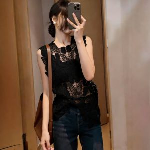 Lace Crochet Lace Hollow Out Irregular Large Size Tank Top