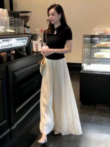 White High Waist Wide Leg Pants Ice Silk Thin Bladed Skourt Casual Korean Style Loose Fit Summer 2025 New Arrival Dungarees