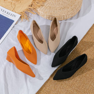 Womens Knitted Slip-On Shoes Breathable Soft Bottom Platform mid Heel Sharp Toe Fashion Single Shoes Comfortable Alligator Pattern