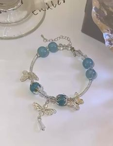 SHENHAO2🎀 สร้อยข้อมือโซ่ Y2K สีฟ้าแบบปรับได้ MODE Korea สำหรับผู้หญิงสร้อยข้อมือเพทายเชอร์รี่อินหรูหราของขวัญเครื่องประดับงานปาร์ตี้