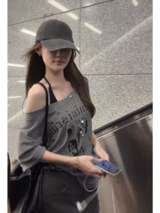 YUEZHONGWEI | Áo Thun Thời Trang In Hình Dễ Thương Dáng Trễ Vai Mùa Hè