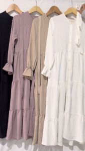 Long Dress Gamis Crinkle Jasmine Midi Plus Tali Panjang