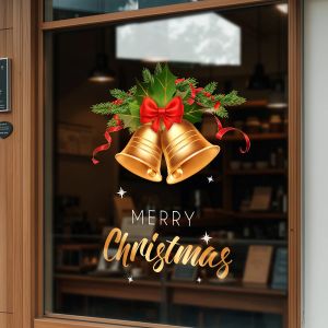 1 Piece 45Cm*60Cm Christmas Decorative Glass Sticker Christmas Bell Window Sticker Holiday Party Atmosphere Scene Layout Electrostatic Window Flower Door Sticker