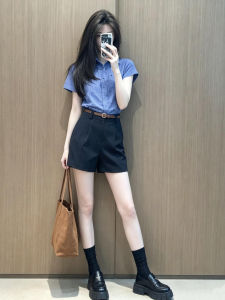 NIUVIES | Blue Check Short Sleeve Shirt and Shorts Set Women Summer