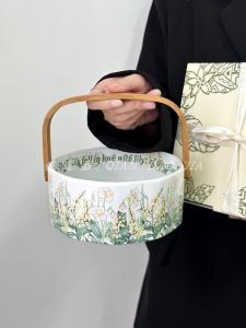 Handheld Ceramic Fruit Basket Vintage Style Fruit Tray Snack Dish High Aesthetic Value for Living Room And Tea Table Decoration