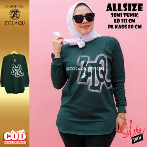 KAOS ZOLAQU TERBARU 2024 SEMI TUNIK JUMBO BAJU KEKINIAN HIJAB STYLE OFFICIAL STORE ZLQ HIJAU BOTOL