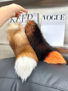 Chic Korean Style Simple Real Fox Tail Car Keychain Pendant High-End Plush Bag Hanging Decorations