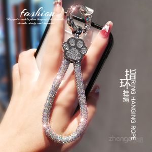 Luxury Short Mobile Phone Chain Designer Unique Ring Style Key Holder Fashionable Durable Nylon Cord Glitzy Rhinestone Accessory