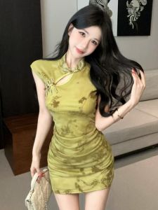 GUZILIAN | Vintage Lace Cheongsam Mini Dress