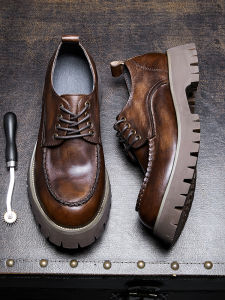 New Arrival Genuine Leather Mens Martin Shoes Vintage British Style Increased Height Thick Bottom Low Help Work Boots