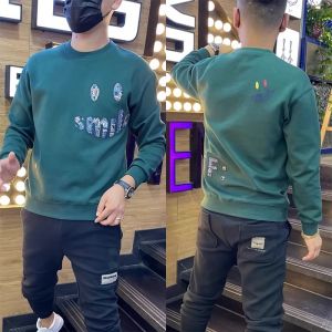 Smiley Face Print Sweatshirt Mens 2024 Spring and Autumn New Arrival Easiest for Match round Neck Long Sleeves T-shirt Fashion Brand Top Silm Outwear