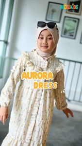 Dress Anak Aurora Dress Gamis Anak SET HIJAB Bahan Crinkle Floral Lembut