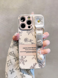 ZHOUJIANG | Sketch Rose and Camellia Style iPhone Case with Wrist Strap and Crossbody Strap