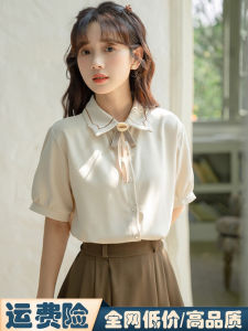 Áo Sơ Mi Nữ Phong Cách Ngọt Ngào Cổ Polo Tay Ngắn Họa Tiết Bướm Trang Trí Khâu Dáng Rộng Chất Liệu Cotton Mùa Hè