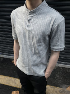 เสื้อยืดคอโปโลแขนสั้นถักสไตล์อเมริกันสำหรับผู้ชาย ทรงหลวม สไตล์ฤดูร้อน เสื้อยืดคอกลมทรงเข้ารูป ปกโปโล ผ้าฝ้ายระบายอากาศได้ดี