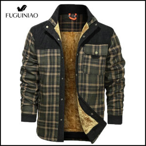 Fuguiniao nam ngụy trang Áo khoác quân dụng áo flanen kẻ ca rô quân đội Áo khoác Bomber ôm dáng vừa vặn phù hợp với