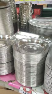 3PCS STAINLESS STEEL ROUND PLATE SOUP PLATE SAUCER PLATE SERVING PLATE RESTAURANT DINNNG PLATE THICK DURABLE 555 BRAND DEPTH 4cm