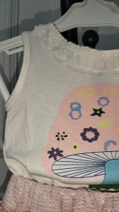 Setelan Anak Perempuan Import Tanpa Lengan Renda Kulot Gambar Jamur Cute Girl