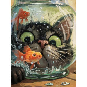 500/1000/1200/2000Pieces Curious Cat Fish Paper Jigsaw Puzzle for Adult Cartoon Puzzle Educationa Toy Challenging Game Night Fun
