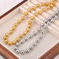 Lokaer Fashion Stainless Steel 8/10mm Round Beads Chain Necklace Bracelet Sets for Women 18K Gold Plated Party Jewelry N24082. 