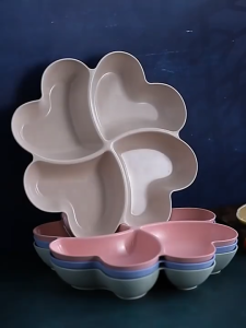Divided Serving Tray Appetizer Sectioned Platter Dessert Serving Dish Reusable Plastic Snack Plates Round Relish Tray 4 Compartment for Chips and Dip Veggies Candy Nut Fruit