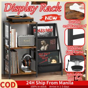 Vinyl Record Storage Rack 3-Tier Floor-Standing Organizer Metal Stand Rack Large-Capacity Display Rack For Living Room Oxford Fabric Storage Bag Paper Record Album Magazine Display Rack Organizer Wooden Board Desktop For Office Home