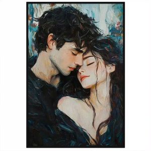 Tranh vẽ tình yêu cặp đôi dễ thương. Tranh treo tường dán tường sơn dầu canvas. CGI-1465
