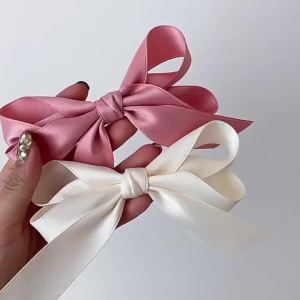 กิ๊บติดผมโบว์ซาตินสไตล์ฝรั่งเศส กิ๊บขอบสูง หางม้าสองชั้น เครื่องประดับผม