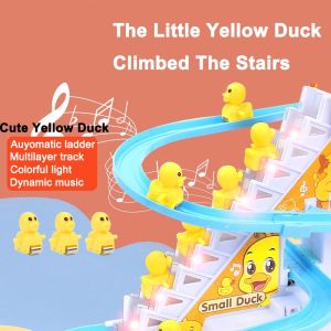 Duck Roller Coaster Toys Electric Duck Climbing Stairs & Slides Playset with LED Lights Music for Toddlers & Kids (Battery Powered)