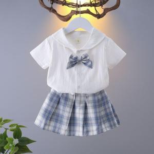 Girl AJ Suit Plaid Skirt Summer JK Skirt Girl Kids Preppy Style Skirt Gingham Uniform Two-Piece Skirt