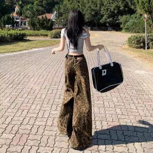 American Style High Waist Loose Wide Leg Denim Pants Womens Spring Autumn New Retro Floral Print Casual Comfortable Jeans