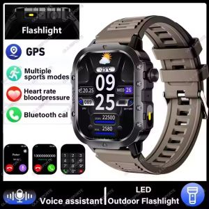 Military Smart Watch Men Outdoor Sports Fitness Tracker Health Monitoring 2.01Inch Bluetooth Call LED Flashlight Smartwatch HW12