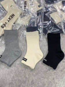 Embroidered Letter Cotton Sock Covers Womens Short Tube Socks Miu Style Printed Label Taped Half-length Ankle Socks