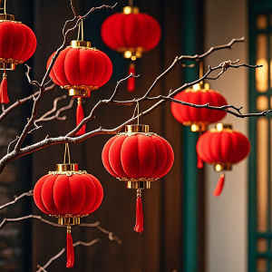 25/30Pcs Red Small Lantern Decor Spring Festival Flocking Cloth Red Lanterns Chinese New Year Hanging Small Palace Lantern Ornament Outdoor Scene Layout Bonsai Lantern Pendant