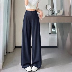 LANGPIN | Summer Ice Silk Jeans Wide Leg Pants Women Lightweight Breathable Slim Straight High Waist Draping Floor-Length Pants