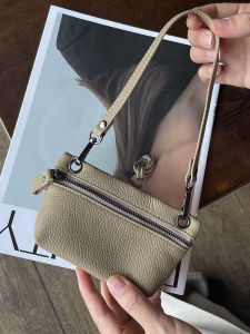 Mini Leather Coin Purse Womens Handheld Wallet High-Value Aesthetic First Layer Cowhide Zipper Closure Functional Small Bag