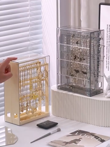 Jewellery Organizer Box Earring Storage Box Dustproof Multi Layer Bracelet Hanging Holder Jewelry Organizer Stand Rekaan Laci untuk Subang 项链耳环耳钉收纳盒