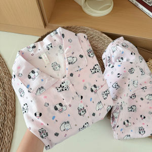 Sweet Cute Goose Print Korean Fashion Womens Pajamas Nightwear Kawaii Casual Lapel Neck Y2K Pajamas Set Autumn New Loungewear
