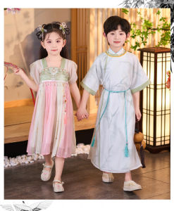 Childrens Ancient Chinese Traditional Costume Girls Hanfu Dress Boys Tang Suit National Learning Outfit Kids Performance Cosplay Wear 3-11Years